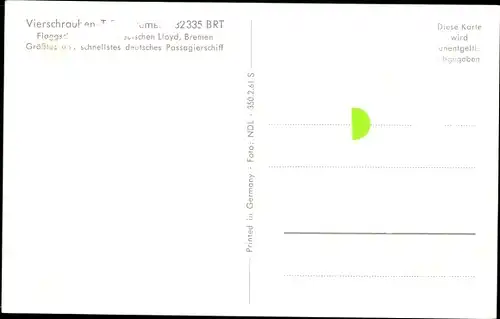 Ak Vierschrauben TS Bremen, Dampfer, Norddeutscher Lloyd