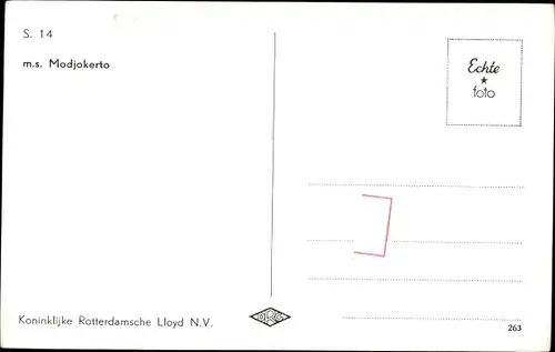 Ak MS Modjokerto, Koninklijke Rotterdamsche Lloyd, KRL, Frachtschiff