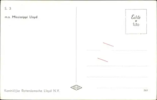 Ak MS Mississippi Lloyd, Koninklijke Rotterdamsche Lloyd, KRL, Frachtschiff
