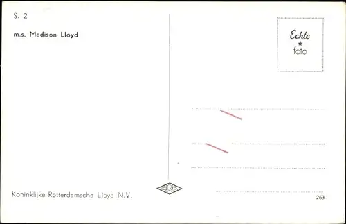 Ak MS Madison Lloyd, Koninklijke Rotterdamsche Lloyd, KRL, Frachtschiff