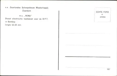 Ak NV Zaanlandse Scheepsbouw Maatschappij Zaandam, MS Venu, Pilot, loodsboot voor de BPT