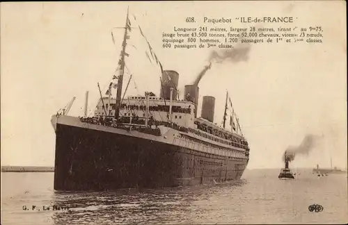 Ak CGT Dampfer Ile de France, Compagnie Générale Transatlantique, French Line