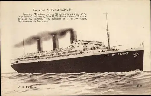 Ak CGT Dampfer Ile de France, Compagnie Générale Transatlantique, French Line