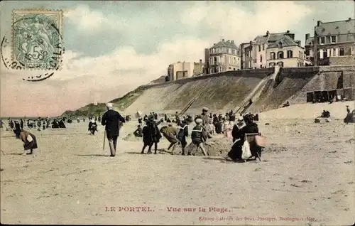 Ak Le Portel Pas de Calais, Vue sur la Plage