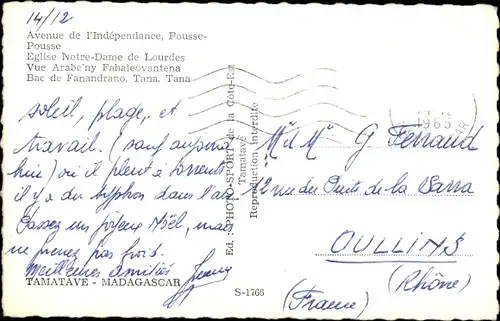 Ak Toamasina Tamatave Madagaskar, Kirche, Rikscha Fahrer, Fähre, Park, Fahne