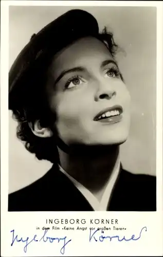 Ak Schauspielerin Ingeborg Körner, Portrait, Keine Angst vor großen Tieren