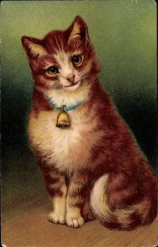 Präge Litho Rote Katze mit Halsband