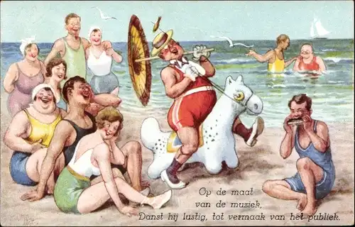 Künstler Ak Thiele, Arthur, Op de maat van de muziek, Strandszene