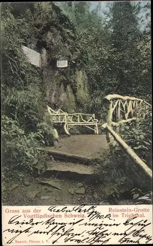 Ak Pöhl Vogtland, Reinstein-Grotte im Triebthal, Sitzbank