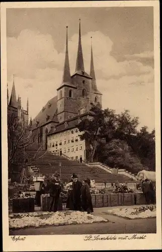 Ak Erfurt in Thüringen, St. Severikirche mit Markt