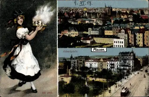 Ak Plauen im Vogtland, Albertplatz, Panorama vom Ort