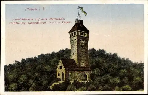 Ak Plauen im Vogtland, Aussichtsturm auf dem Bärenstein