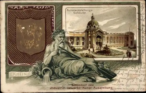Litho Düsseldorf am Rhein, Gewerbeausstellung 1902, Kunstausstellungsgebäude, Wappen
