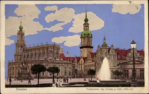 Ak Dresden Altstadt, Theaterplatz, Kgl. Schloss u. Kath. Hofkirche