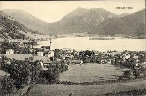 Ak Schliersee in Oberbayern, Panorama vom Ort