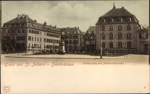 Ak St. Johann Saarbrücken im Saarland, Schlossplatz mit Bismarckdenkmal