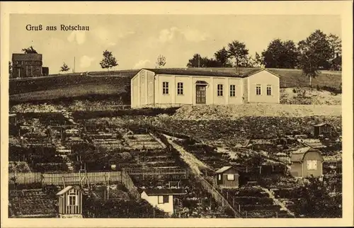 Ak Rotschau Reichenbach im Vogtland, Turnhalle des Turnverein Vorwärts E.V., Gärten