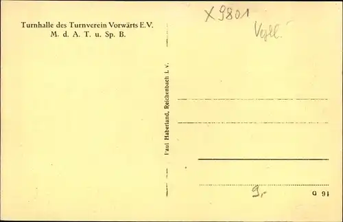 Ak Rotschau Reichenbach im Vogtland, Turnhalle des Turnverein Vorwärts E.V., Gärten