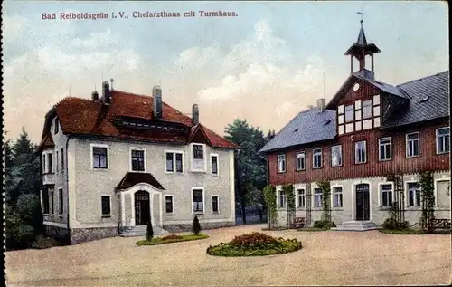 Ak Bad Reiboldsgrün Auerbach im Vogtland, Chefarzthaus mit Turmhaus