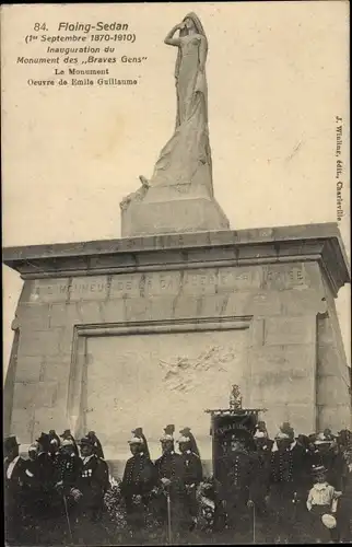 Ak Floing Sedan Ardennes, Inauguration du Monument des Braves Gens, Ouevre de Emile Guillaume