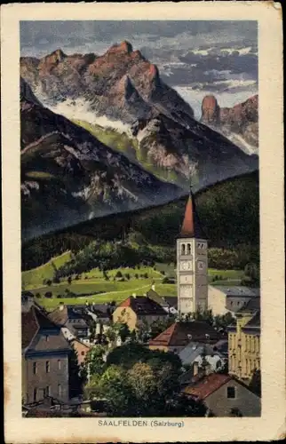 Ak Saalfelden am Steinernen Meer in Salzburg, Ortsansicht mit Gebirgspanorama