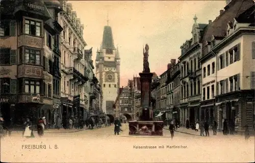 Ak Freiburg im Breisgau, Kaiserstraße mit Martinstor