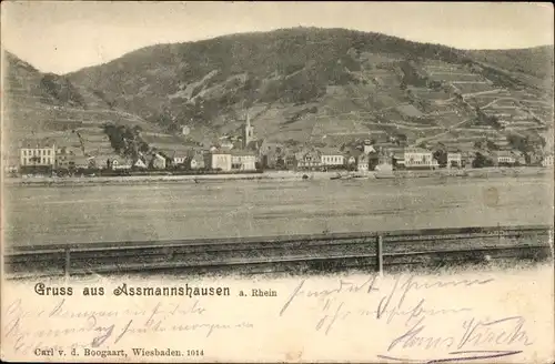 Ak Assmannshausen Rüdesheim am Rhein, Panorama vom Ort