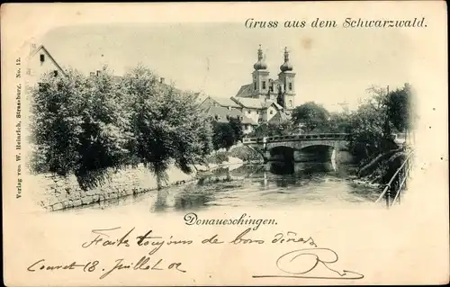 Ak Donaueschingen im Schwarzwald, Partie am Fluss, Brücke