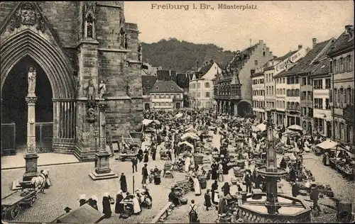 Ak Freiburg im Breisgau, Münsterplatz, Markt