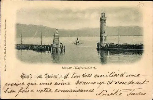 Ak Lindau am Bodensee Schwaben, Hafeneinfahrt