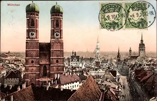 Ak München, Frauenkirche, Blick über die Stadt