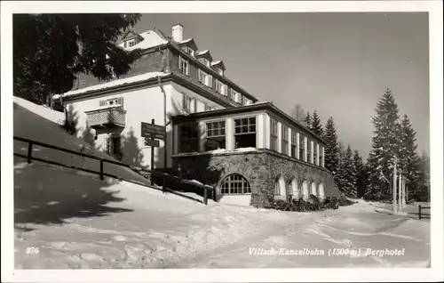 Ak Villach Kanzelbahn in Kärnten, Berghotel im Winter