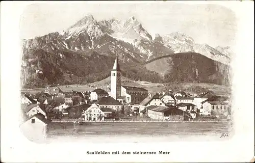 Ak Saalfelden am Steinernen Meer in Salzburg, Blick auf den Ort, Gebirge