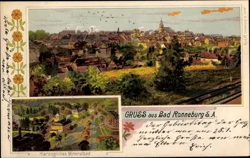 Litho Ronneburg in Thüringen, Herzogliches Mineralbad, Gesamtansicht