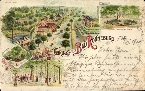 Litho Ronneburg in Thüringen, Bad, Gesamtansicht, Eulenhofer Quelle