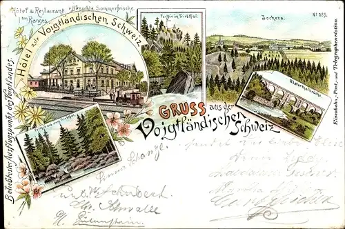 Litho Jocketa Pöhl Vogtland, Hotel zur Vogtländischen Schweiz, Triebtal, Elstertalbrücke