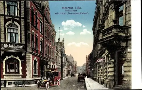 Ak Meerane in Sachsen, Poststraße, Hotel Deutscher Kaiser, Automobil