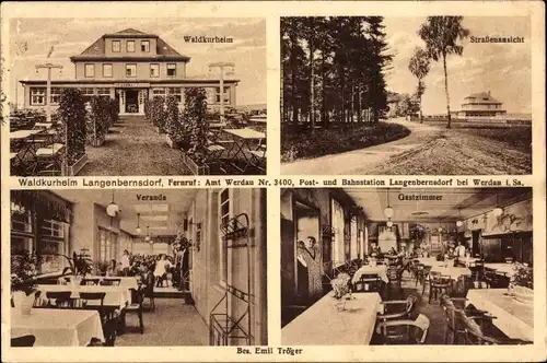 Ak Langenbernsdorf Sachsen, Waldkurheim, Inh. Emil Tröger, Garten, Veranda, Gastzimmer