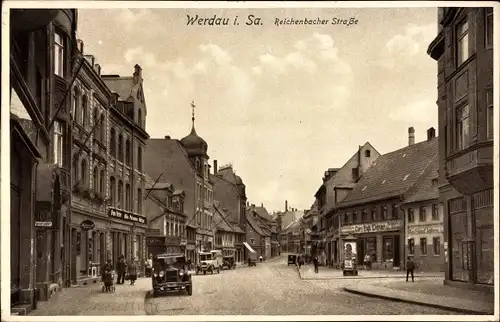 Ak Werdau in Sachsen, Reichenbacher Straße, Geschäfte, Litfaßsäule