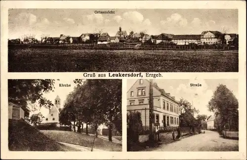 Ak Leukersdorf Jahnsdorf im Erzgebirge, Gesamtansicht, Kirche, Straße