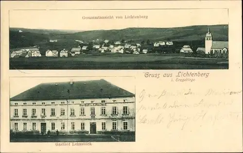 Ak Lichtenberg im Erzgebirge, Gesamtansicht, Gasthof Lehnstück