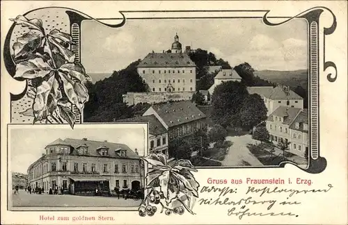 Ak Frauenstein im Erzgebirge, Hotel zum goldenen Stern, Schloss
