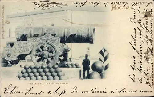 Ak Moskau Russland, Le tzar des canons, Blick auf eine Kanone