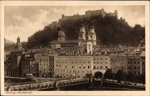 Ak Salzburg in Österreich, Staatsbrücke, Kirche, Festung
