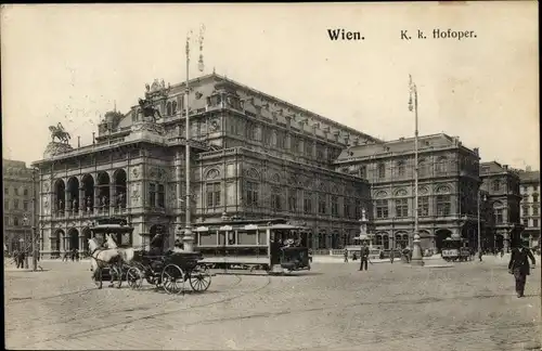 Ak Wien, K. k. Hofoper, Kutsche, Straßenbahn