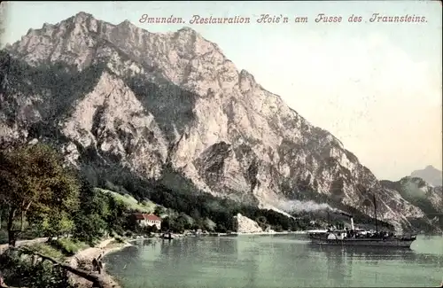 Ak Gmunden in Oberösterreich, Restaurant Hois'n am Fusse des Traunsteins