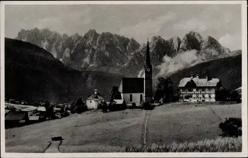 Ak Gosau in Oberösterreich, Kirche, Fachwerkhaus, Teilansicht