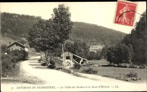 Ak Plombières les Bains Lothringen Vosges, La Vallee des Rochers, Route d'Herival