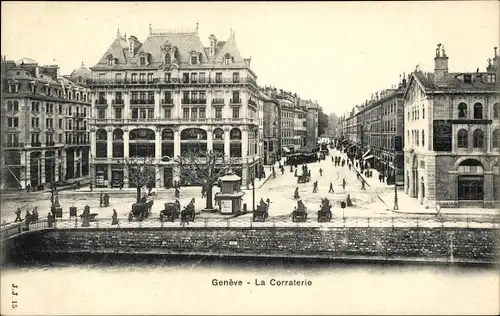 Ak Genève Genf Stadt, La Corraterie, des carrosses et magasins