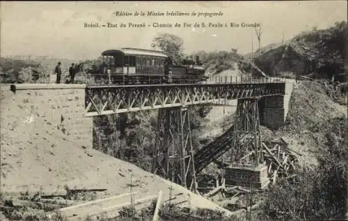 Ak Paraná Brasil, Eisenbahnstrecke Sao Paulo - Rio Grande, Brücke